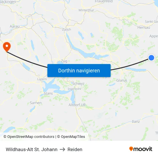 Wildhaus-Alt St. Johann to Reiden map
