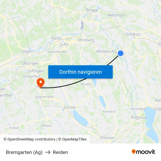 Bremgarten (Ag) to Reiden map