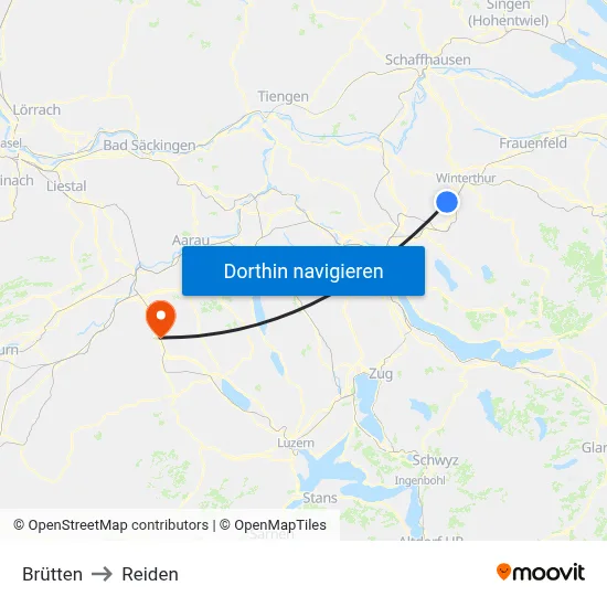 Brütten to Reiden map