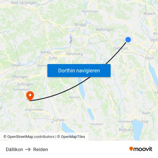 Dällikon to Reiden map