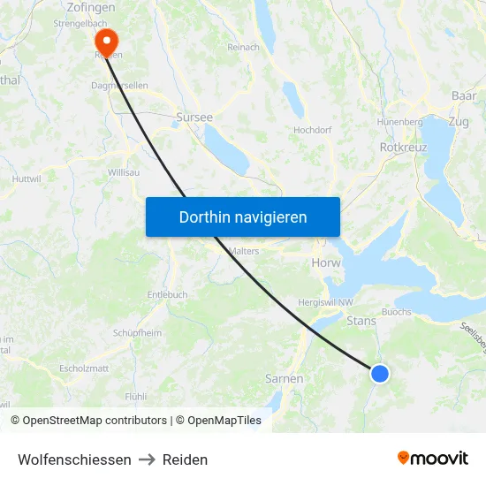 Wolfenschiessen to Reiden map