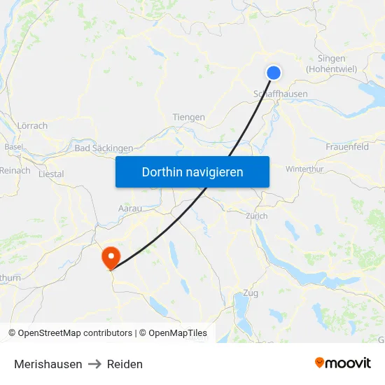 Merishausen to Reiden map