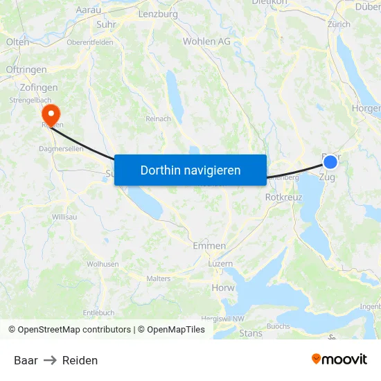 Baar to Reiden map