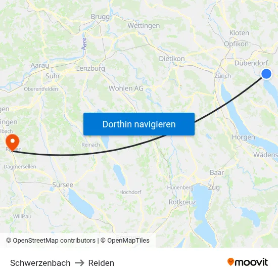 Schwerzenbach to Reiden map