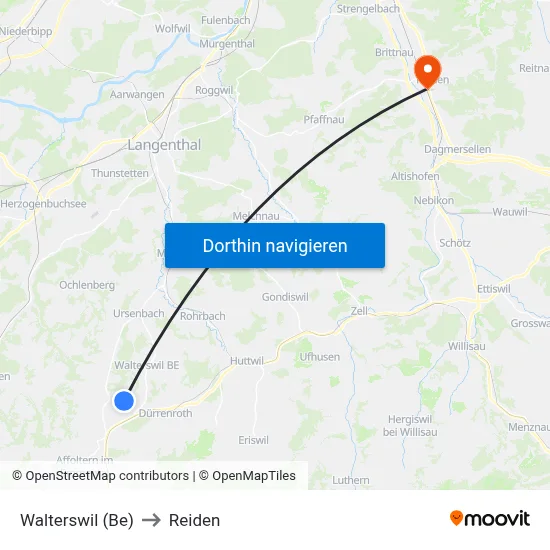 Walterswil (Be) to Reiden map