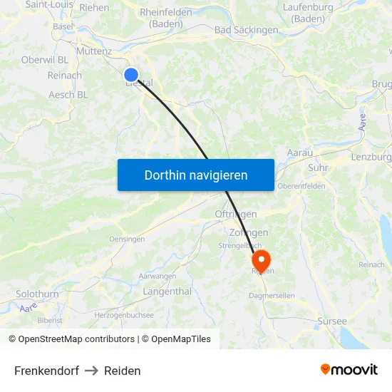 Frenkendorf to Reiden map