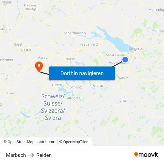 Marbach to Reiden map