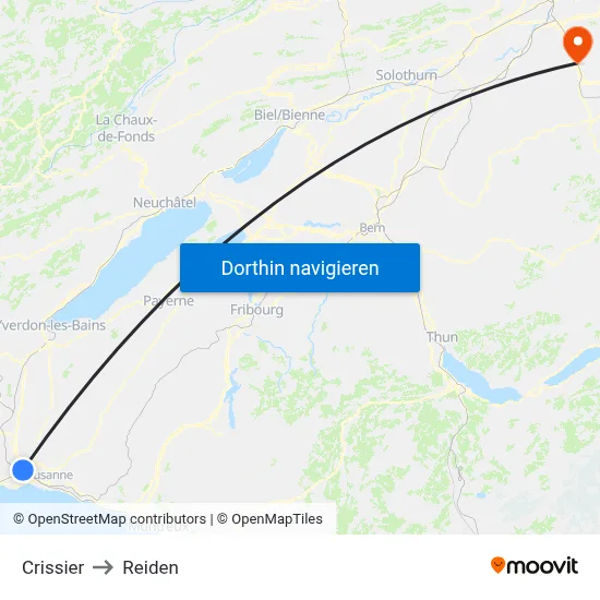 Crissier to Reiden map
