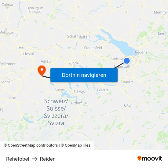 Rehetobel to Reiden map