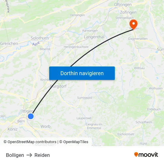 Bolligen to Reiden map