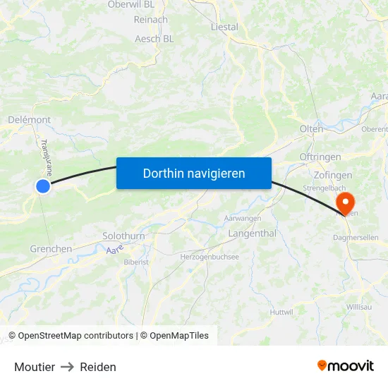 Moutier to Reiden map
