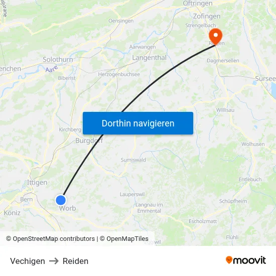 Vechigen to Reiden map