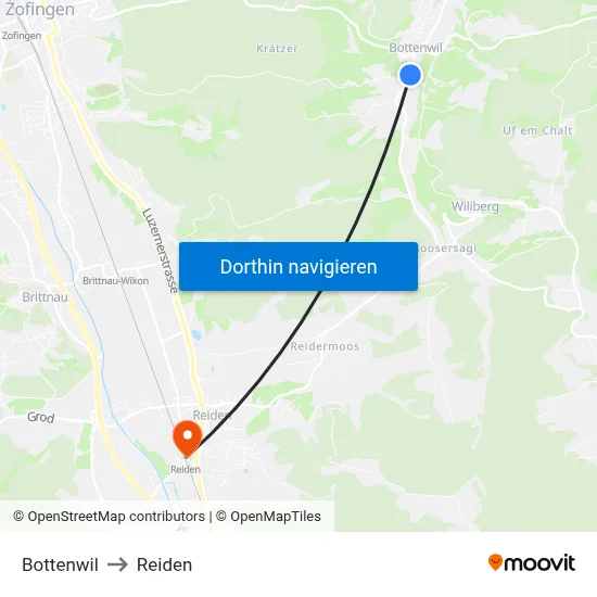 Bottenwil to Reiden map