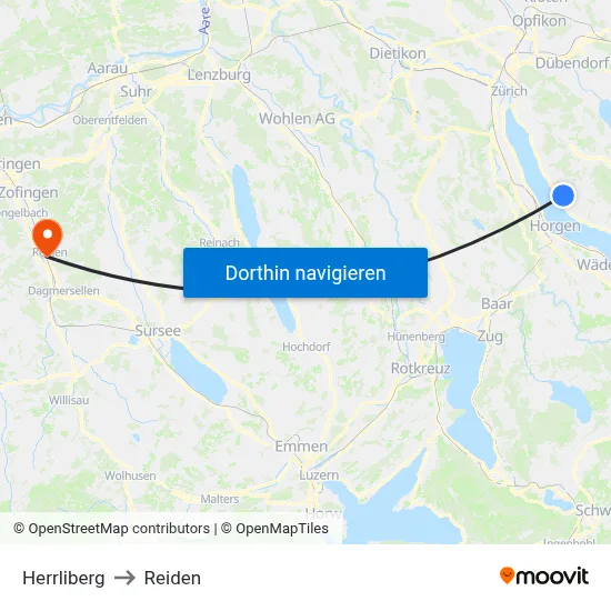 Herrliberg to Reiden map