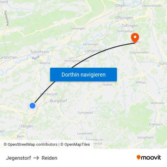 Jegenstorf to Reiden map
