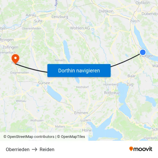 Oberrieden to Reiden map