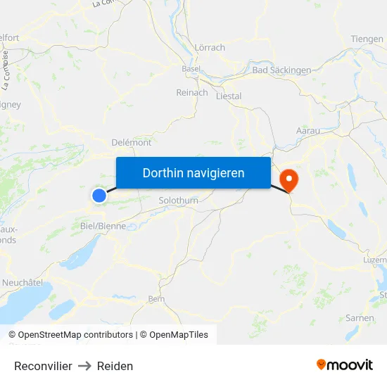 Reconvilier to Reiden map
