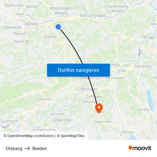 Olsberg to Reiden map