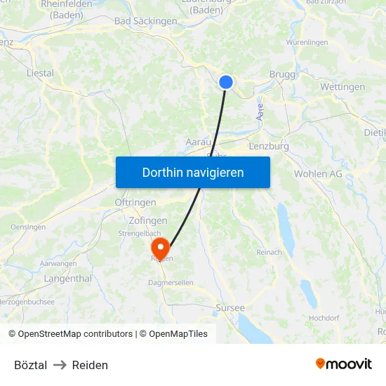 Böztal to Reiden map