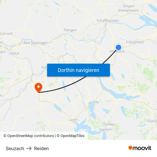 Seuzach to Reiden map