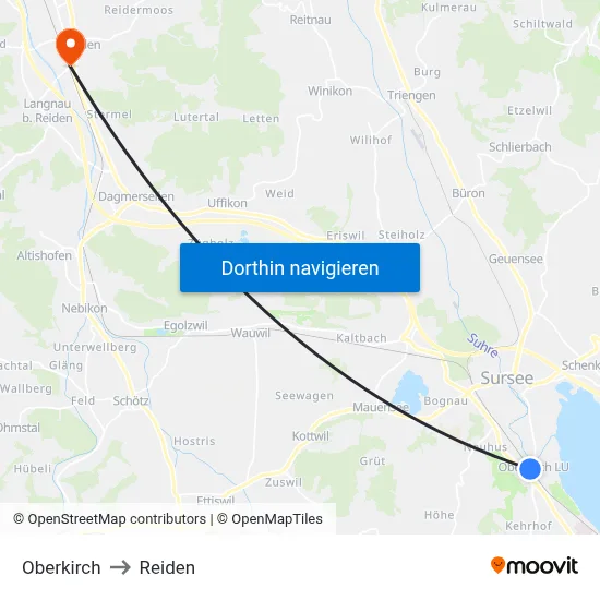 Oberkirch to Reiden map