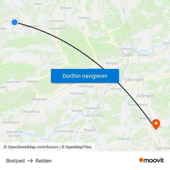 Bretzwil to Reiden map