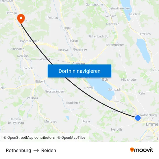 Rothenburg to Reiden map