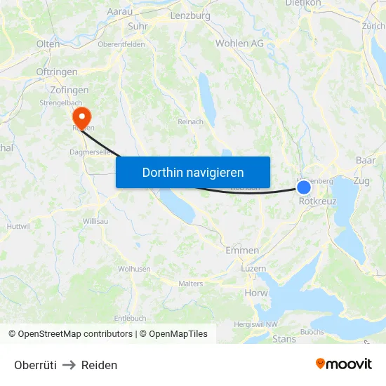 Oberrüti to Reiden map