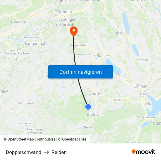 Doppleschwand to Reiden map
