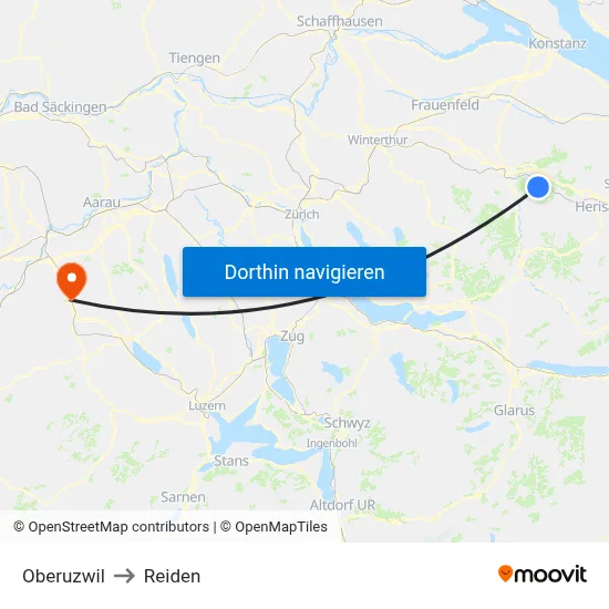 Oberuzwil to Reiden map