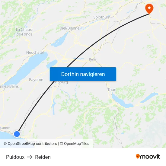 Puidoux to Reiden map
