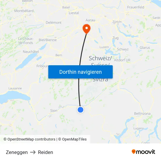 Zeneggen to Reiden map