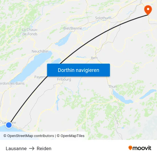 Lausanne to Reiden map