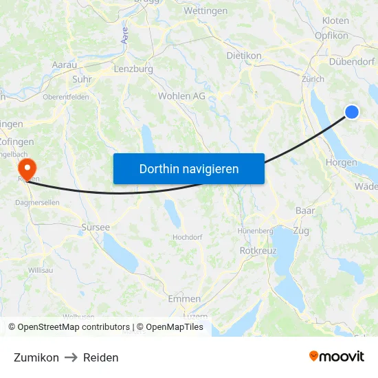 Zumikon to Reiden map