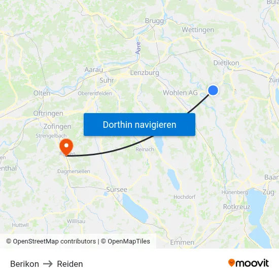 Berikon to Reiden map