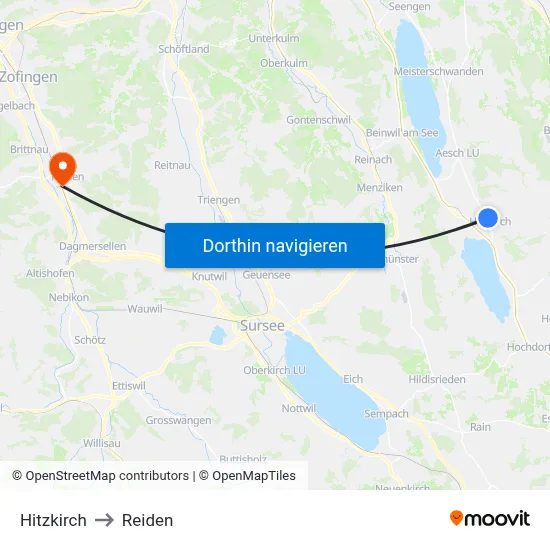 Hitzkirch to Reiden map