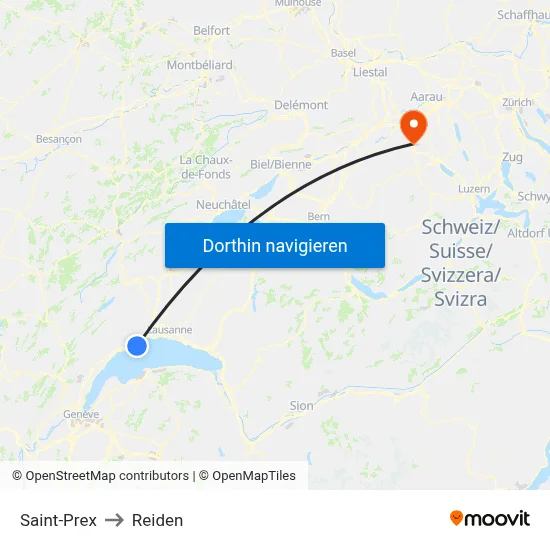 Saint-Prex to Reiden map