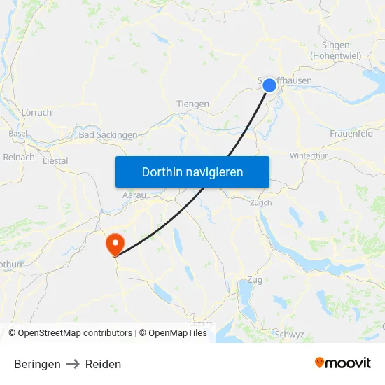 Beringen to Reiden map