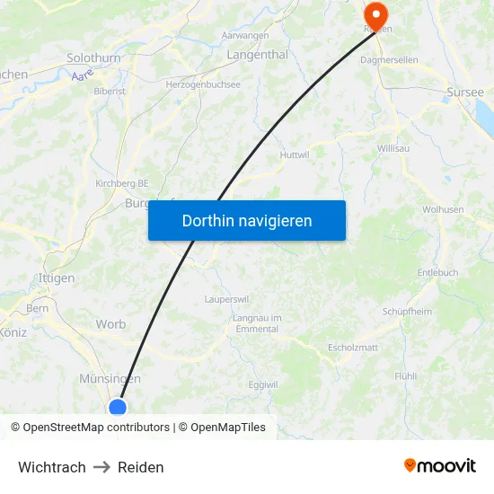 Wichtrach to Reiden map