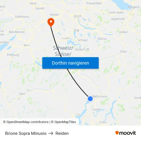 Brione Sopra Minusio to Reiden map