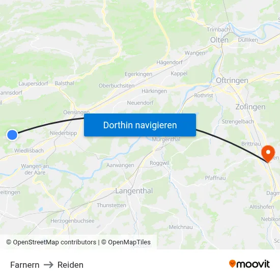Farnern to Reiden map