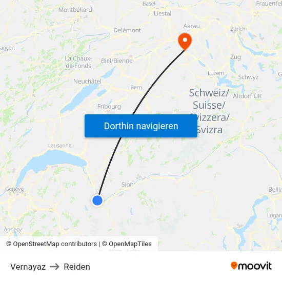Vernayaz to Reiden map