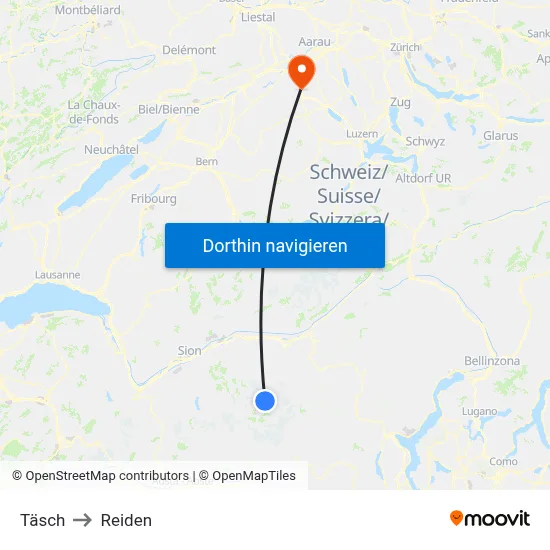 Täsch to Reiden map