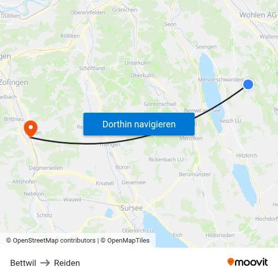 Bettwil to Reiden map