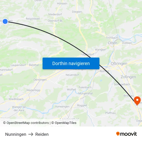 Nunningen to Reiden map