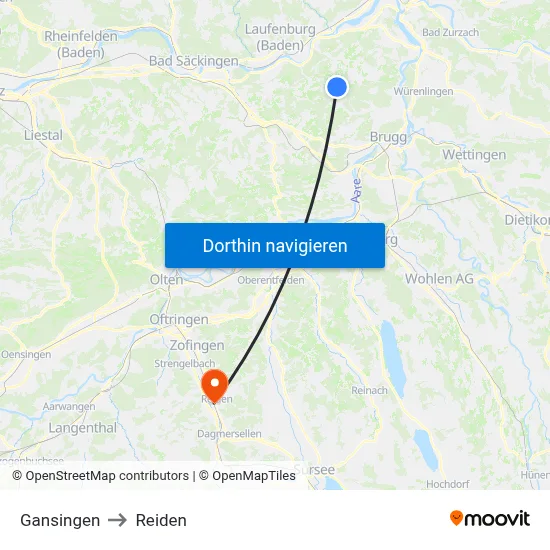 Gansingen to Reiden map