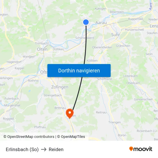 Erlinsbach (So) to Reiden map
