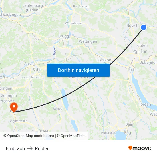 Embrach to Reiden map