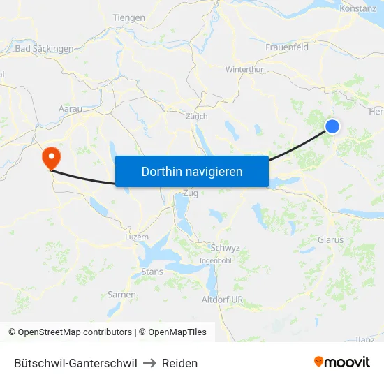 Bütschwil-Ganterschwil to Reiden map