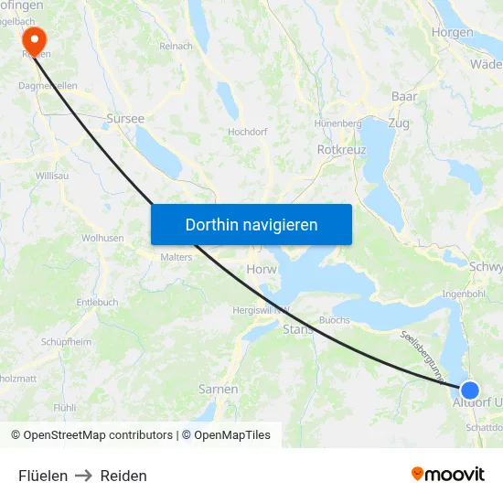 Flüelen to Reiden map